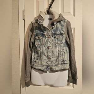 America Eagle Denim and Gray Hooded Jacket